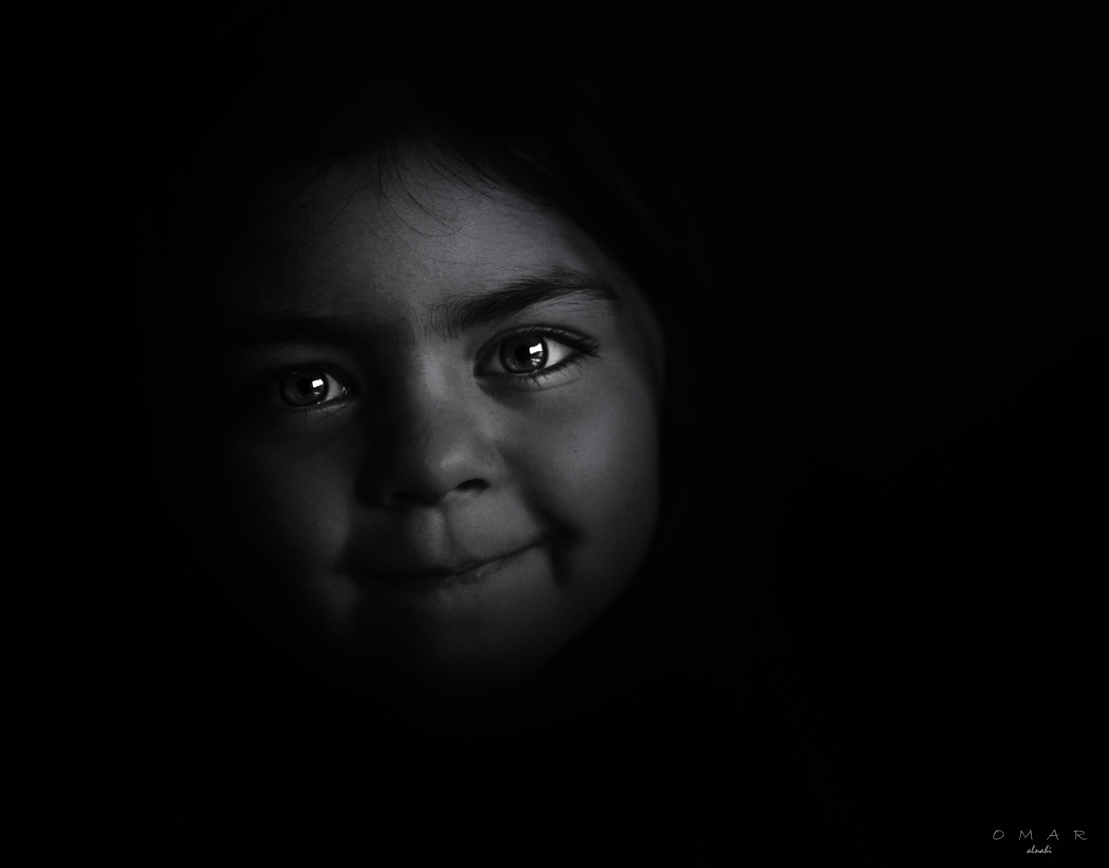 Child's Face Inside Dark Room